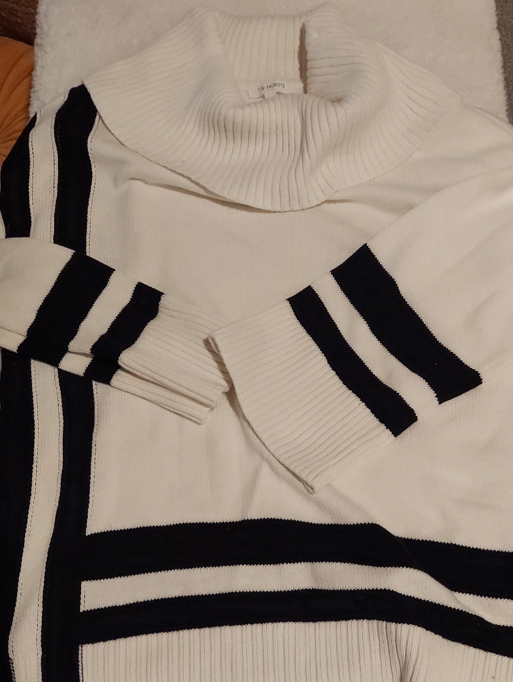 Talbots Cream and Black Striped Turtleneck Sweater